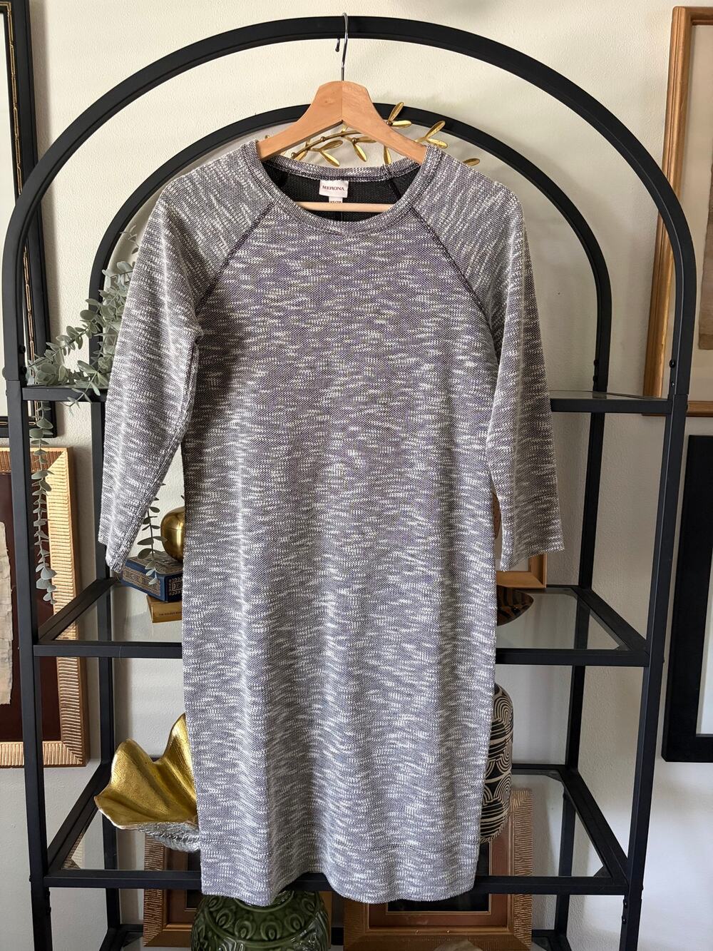 Merona XS Gray Marled French Terry Shift Dress 3/4 Sleeve Knee Length Casual